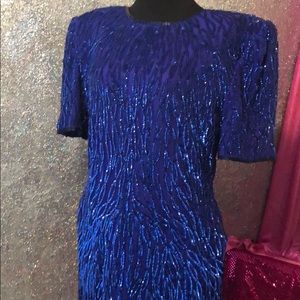 Vintage Laurence Kazar Blue Beaded Dress